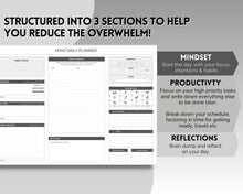 Load image into Gallery viewer, ADHD Planner Spreadsheet for Neurodivergent Adults | Google Sheets Daily & Weekly Planner, Symptom Tracker, Brain Dump & To Do Lists | Mono