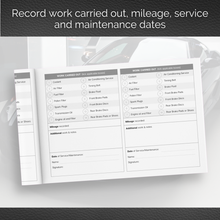 Load image into Gallery viewer, Vehicle Service Schedule and Maintenance Log Book | Minimalistic Design, Premium Quality | Soft Touch Cover, 120gsm Paper | Track Services, Mileage, and Maintenance with Ease | A5