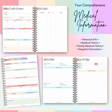 Load image into Gallery viewer, Comprehensive Medical Planner Logbook | Prescription Log Journal | Self Care Medical Journal | Track Symptoms, Medications, & Doctor Notes | Health Planner | A5