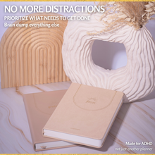 Load image into Gallery viewer, ADHD Daily Planner for Neurodivergent Adults – Premium Leather Productivity & Task Management Planner with Guided Focus Pages, 170gsm Paper, Gold Foiling & Gift Box – Undated | A5