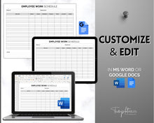 Load image into Gallery viewer, Employee Work Schedule & Time Tracker | EDITABLE Employee Time Sheet Template for Google Docs & Microsoft Word