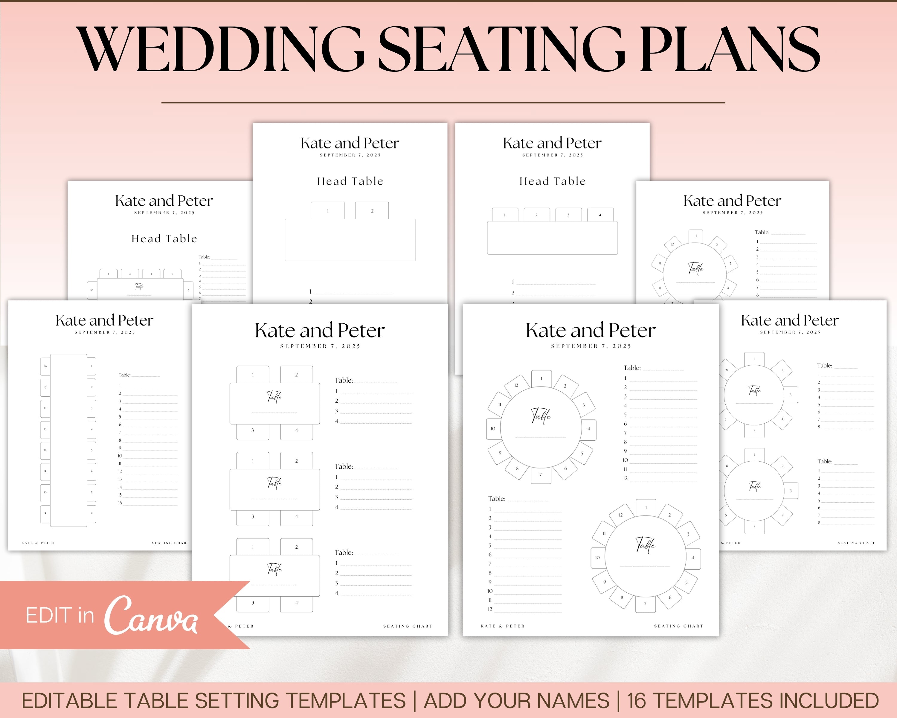 EDITABLE Wedding Seating Chart Templates Your Template Organizer!