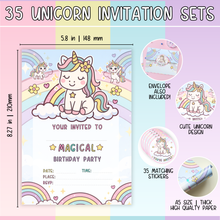 Load image into Gallery viewer, Unicorn Party Invitations | 35 Pack with Envelopes & Stickers