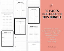 Load image into Gallery viewer, To Do List Printable Bundle - 10 Page Daily, Weekly & Annual Productivity Planner | Digital ADHD Brain Dump Template | Mono
