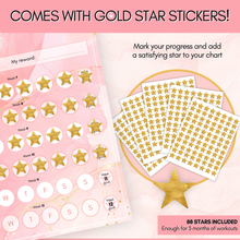 Load image into Gallery viewer, 3-Month Fitness Tracker with Gold Stars to Track Daily Workouts | Pink A4