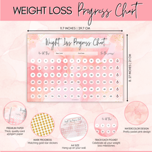 Load image into Gallery viewer, Weight Loss Progress Chart Poster with 88 Gold Star Stickers – A4 Size | Pastel Pink Watercolour Design | Thick 450gsm Card | Track Every Pound Lost | Wall Chart for Slimming Motivation (Pink)