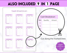 Load image into Gallery viewer, Printable Cash Breakdown Teller Slips for Withdrawals, Sinking Funds & Cash Envelopes