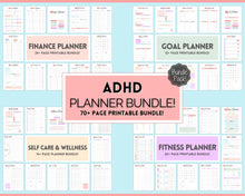 Load image into Gallery viewer, Ultimate ADHD Planner Bundle | Printable ADHD Neurodivergent Daily Life Planner, Fitness, Goal, Finances & Budget, Self Care Planner | Pastel Rainbow