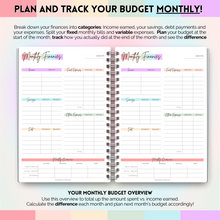 Load image into Gallery viewer, Budget Planner & Monthly Bill Organizer | Finance Budget Planner, Financial Savings, Debt, Income, Expenses, Spending & Bill Trackers | A5 Pastel Rainbow