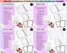 Load image into Gallery viewer, Ultimate ADHD Planner Bundle | Printable ADHD Neurodivergent Daily Life Planner, Fitness, Goal, Finances & Budget, Self Care Planner | Pastel Rainbow