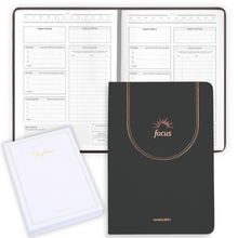 Load image into Gallery viewer, ADHD Daily Planner for Neurodivergent Adults – Premium Leather Productivity & Task Management Planner with Guided Focus Pages, 170gsm Paper, Gold Foiling & Gift Box – Undated | A5