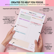 Load image into Gallery viewer, ADHD Daily Planner Notepad for Neurodivergent Adults - Productivity Daily Planner Desk Pad & Task Management to Stay Organized and Focused | 50 Undated Tear Away Sheets A4