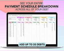 Load image into Gallery viewer, Dave Ramsey Debt Snowball Calculator | Google Sheets Debt Payoff Automated Tracker Template | Budget Planner Spreadsheet | Colorful