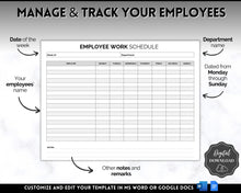 Load image into Gallery viewer, Employee Work Schedule & Time Tracker | EDITABLE Employee Time Sheet Template for Google Docs & Microsoft Word