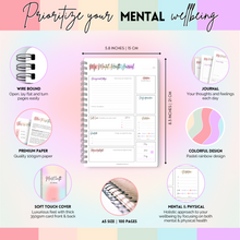 Load image into Gallery viewer, Mental Health Journal | Daily Gratitude, Self Care, Intentions, Affirmations and Nutrition | A5 Pastel Rainbow