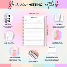 Load image into Gallery viewer, Meeting Minutes Note Taking Professional Notebook | Plan, Record and Track Actions from all your Important Meetings | A5 Pastel Rainbow
