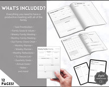 Load image into Gallery viewer, Family Meeting Guide - 12pg Printable Bundle with Meeting Agenda | Family Calendar, Household Planner & Home Organization | Mono