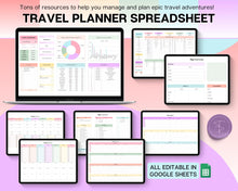 Load image into Gallery viewer, Digital Ultimate Travel Planner | Google Sheets Editable Travel Spreadsheet, Trip Expense Tracker, Packing List, Vacation Schedule | Rainbow