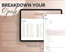 Load image into Gallery viewer, Notion Goal Planner for 2024 | Goals Tracker with SMART Goal Setting Template, Habits, Reflections, Vision Board, Aesthetic Dashboard &amp; Goal Journal
