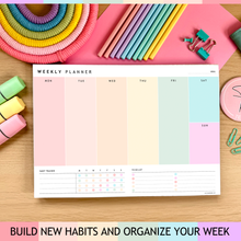 Load image into Gallery viewer, Weekly Planner Notepad - Daily, Weekly Schedule, To Do List Desk Pad, Productivity Planner & Time Management, ADHD Planner | 50 Undated Tear Away Sheets | A4 Colorful