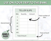 Load image into Gallery viewer, Printable Cash Breakdown Teller Slips for Withdrawals, Sinking Funds & Cash Envelopes