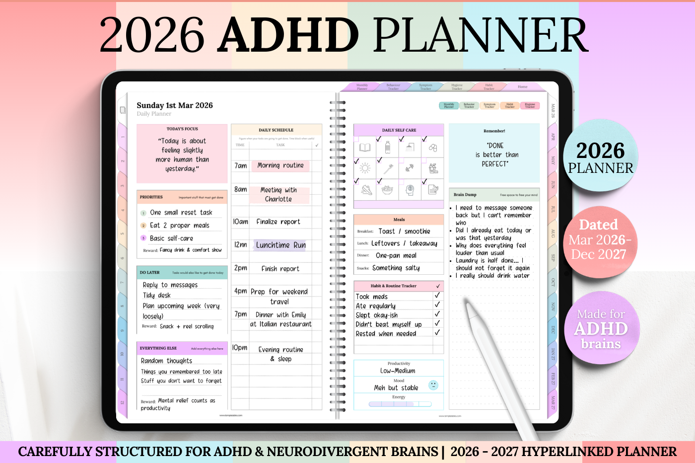 2026 ADHD Digital Planner | Made especially for Neurodivergents