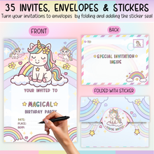 Load image into Gallery viewer, Unicorn Party Invitations | 35 Pack with Envelopes & Stickers