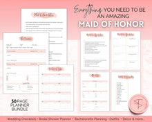 Load image into Gallery viewer, 50pg Maid of Honor Planner Bundle - Matron of Honor Wedding Planner | To Do List for Bridal Showers & Bachelorette | Pink Watercolor
