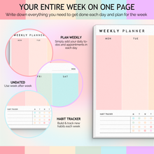 Load image into Gallery viewer, Weekly Planner Notepad - Daily, Weekly Schedule, To Do List Desk Pad, Productivity Planner & Time Management, ADHD Planner | 50 Undated Tear Away Sheets | A4 Colorful