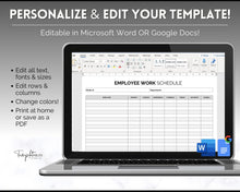Load image into Gallery viewer, Employee Work Schedule & Time Tracker | EDITABLE Employee Time Sheet Template for Google Docs & Microsoft Word