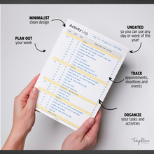 Load image into Gallery viewer, Activity Log Notepad – Daily Work Task Log Book - Undated Task Planner & Tracker with 50 Sheets of Premium 120gsm Paper | A4 Mono