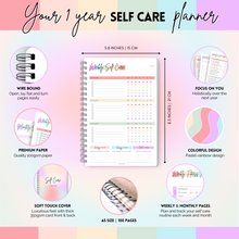Load image into Gallery viewer, Self Care Planner | 1 Year Wellness, Self-Care, Health & Wellbeing Planner to Start and Build your Self Care Routine | A5 Pastel Rainbow