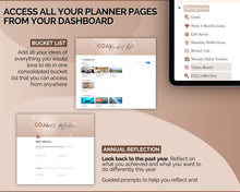 Load image into Gallery viewer, Notion Goal Planner for 2024 | Goals Tracker with SMART Goal Setting Template, Habits, Reflections, Vision Board, Aesthetic Dashboard & Goal Journal