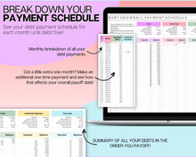 Load image into Gallery viewer, Dave Ramsey Debt Snowball Calculator | Google Sheets Debt Payoff Automated Tracker Template | Budget Planner Spreadsheet | Colorful