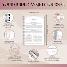 Load image into Gallery viewer, Anxiety Journal, Anxiety Worksheets, Anxiety Relief Workbook, Guided Prompts, CBT Therapy Notebook, Mental Health Wellness | A5