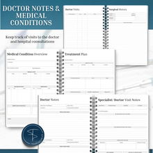 Load image into Gallery viewer, Comprehensive Medical Planner Logbook | Prescription Log Journal | Self Care Medical Journal | Track Symptoms, Medications, & Doctor Notes | Health Planner | A5