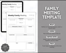 Load image into Gallery viewer, Family Meeting Guide - 12pg Printable Bundle with Meeting Agenda | Family Calendar, Household Planner & Home Organization | Mono