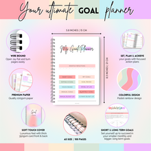 Load image into Gallery viewer, Goal Planner | SMART Goal Setting Kit for the New You, Monthly Habits, Reflections & Vision Boards | Pastel Rainbow A5
