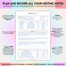 Load image into Gallery viewer, Meeting Minutes Note Taking Professional Notebook | Plan, Record and Track Actions from all your Important Meetings | A5 Pastel Rainbow