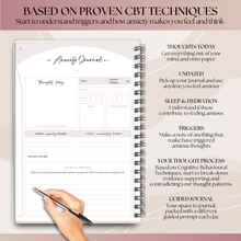 Load image into Gallery viewer, Anxiety Journal, Anxiety Worksheets, Anxiety Relief Workbook, Guided Prompts, CBT Therapy Notebook, Mental Health Wellness | A5 Lux
