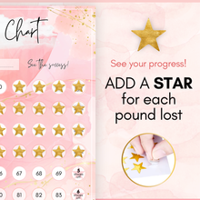 Load image into Gallery viewer, Weight Loss Progress Chart Poster with 88 Gold Star Stickers – A4 Size | Thick 450gsm Card | Track Every Pound Lost | Wall Chart for Slimming Motivation