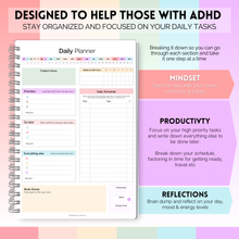 Load image into Gallery viewer, ADHD Daily Planner for Neurodivergent Adults - Productivity Daily Planner & Task Management to Stay Organized and Focused | A5 Pastel Rainbow