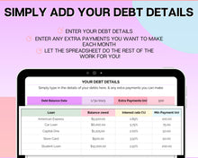 Load image into Gallery viewer, Dave Ramsey Debt Snowball Calculator | Google Sheets Debt Payoff Automated Tracker Template | Budget Planner Spreadsheet | Colorful