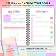 Load image into Gallery viewer, Goal Planner | SMART Goal Setting Kit for the New You, Monthly Habits, Reflections & Vision Boards | Pastel Rainbow A5