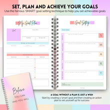 Load image into Gallery viewer, Goal Planner | SMART Goal Setting Kit for the New You, Monthly Habits, Reflections & Vision Boards | Pastel Rainbow A5