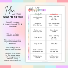 Load image into Gallery viewer, Weekly Meal Planner & Food Diary | Food Journal for Tracking Meals & Shopping, Grocery List | Meal Prep Planner | A5 Rainbow