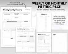 Load image into Gallery viewer, Family Meeting Guide - 12pg Printable Bundle with Meeting Agenda | Family Calendar, Household Planner & Home Organization | Mono