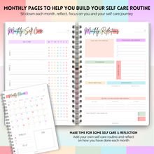 Load image into Gallery viewer, Self Care Planner | 1 Year Wellness, Self-Care, Health & Wellbeing Planner to Start and Build your Self Care Routine | A5 Pastel Rainbow