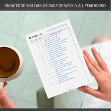 Load image into Gallery viewer, Activity Log Notepad – Daily Work Task Log Book - Undated Task Planner & Tracker with 50 Sheets of Premium 120gsm Paper | A4 Mono