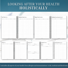 Load image into Gallery viewer, Comprehensive Medical Planner Logbook | Prescription Log Journal | Self Care Medical Journal | Track Symptoms, Medications, & Doctor Notes | Health Planner | A5